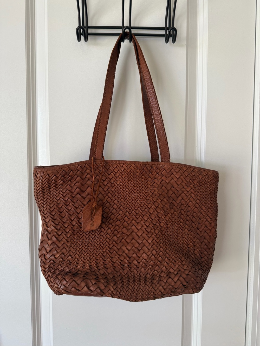 Genuine Leather Woven Tote - Braided Handcrafted Style - Brown
